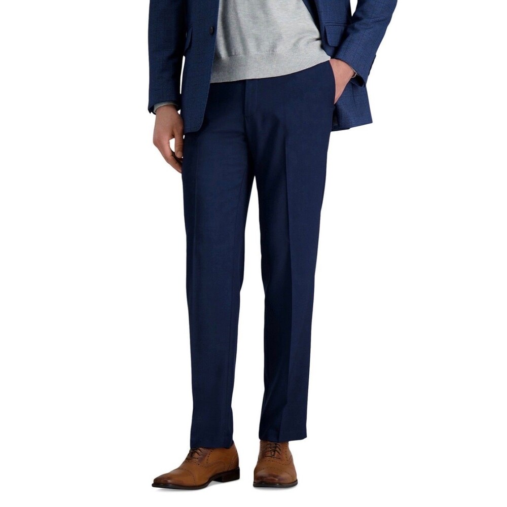 $70 NEW HAGGAR Mens 30x30 Blue Straight Fit Soft Stretch Dress Pants/Slacks
